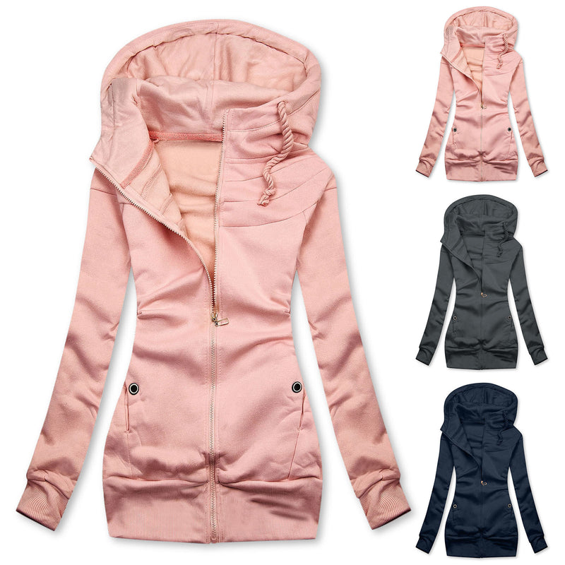 women's plush hooded zip sweater coat, view 2 - MRSLM