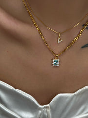 Square zircon titanium steel necklace, view 7 - MRSLM