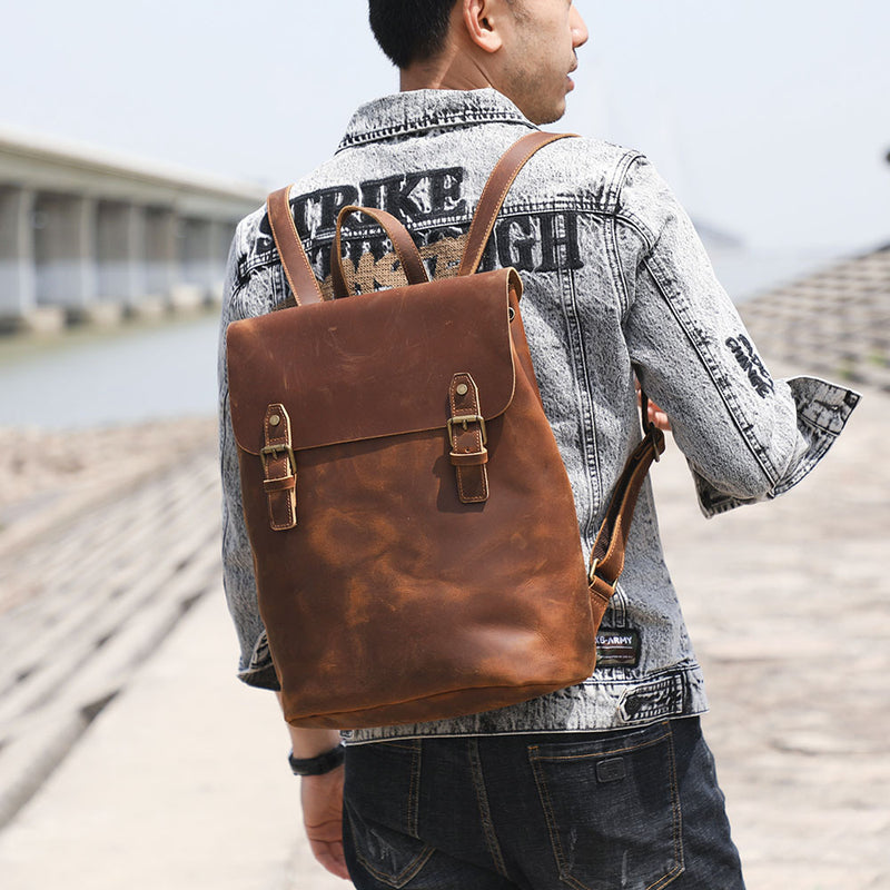 retro cowhide backpack, view 2 - MRSLM