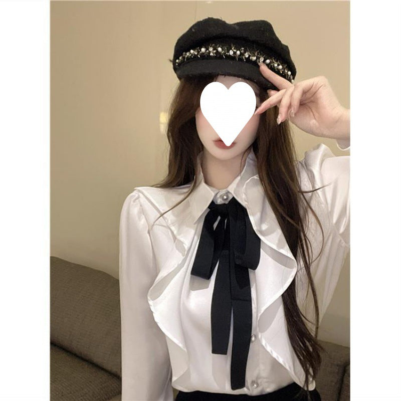 women's bow tie long sleeve shirt, view 7 - MRSLM