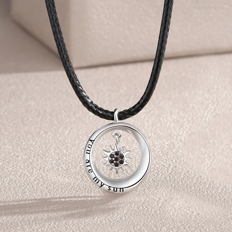 silver sun and moon circle necklace, view 6 - MRSLM