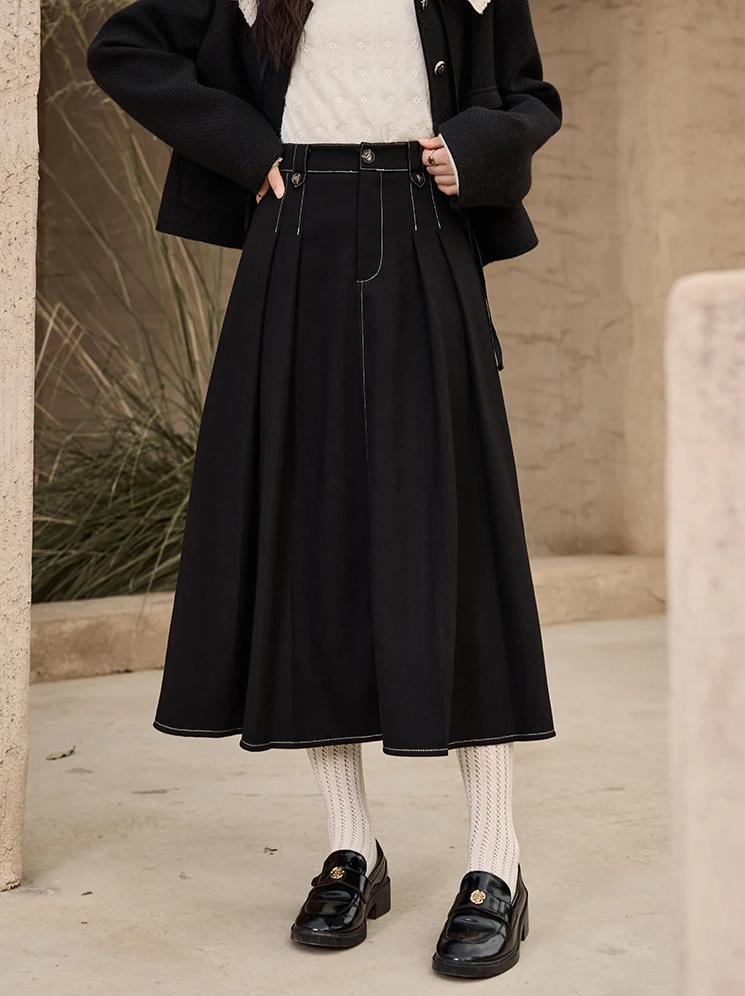 high waist pleated denim skirt, view 9 - MRSLM