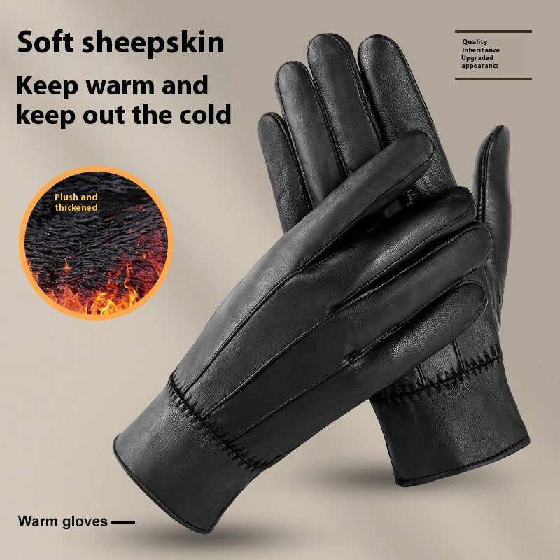 Fleece-lined sheepskin leather gloves - MRSLM