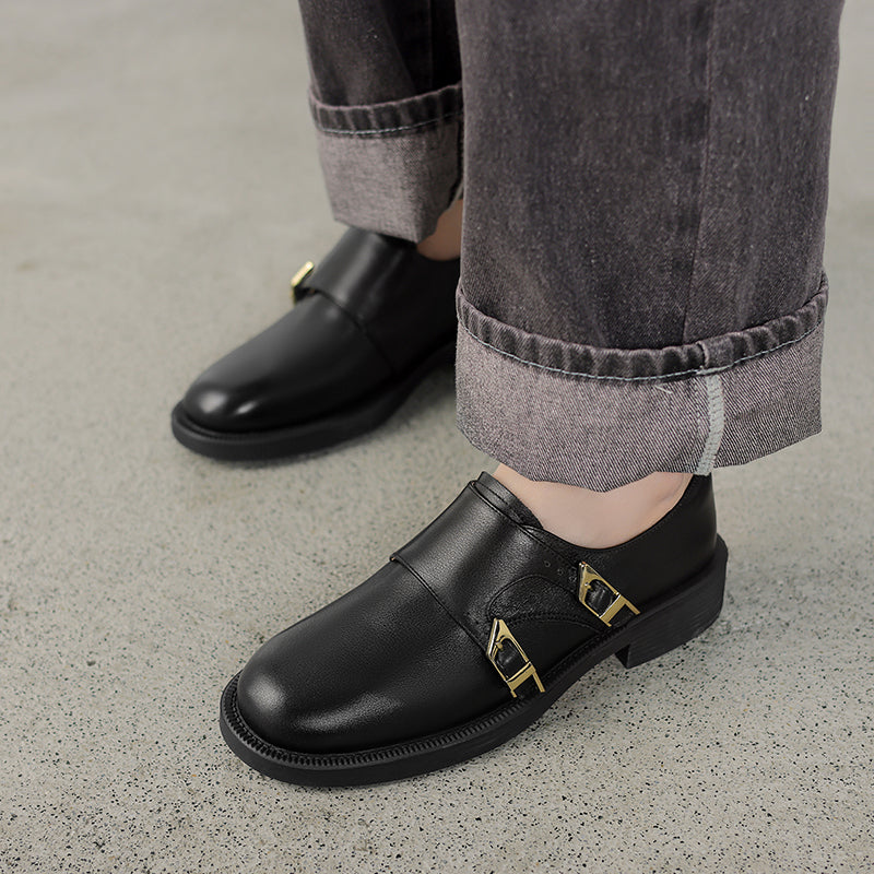 Vintage Women's Cowhide Leather Low Heel Slip-On Shoes