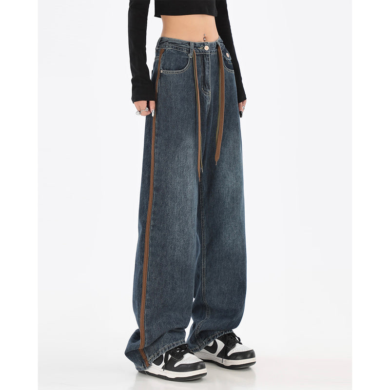 Vintage Design Feeling High Waist Straight Tube Thin Loose Jeans