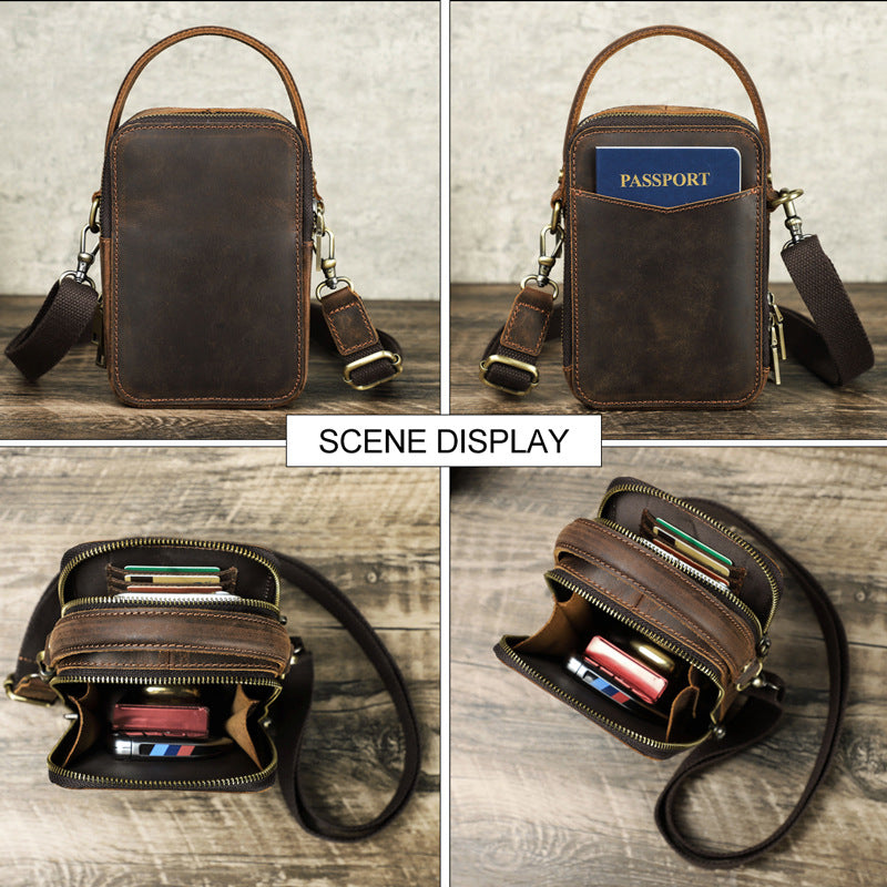 men's retro leather messenger bag, view 6 - MRSLM