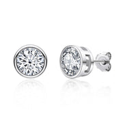 round bezel moissanite stud earrings, view 4 - MRSLM