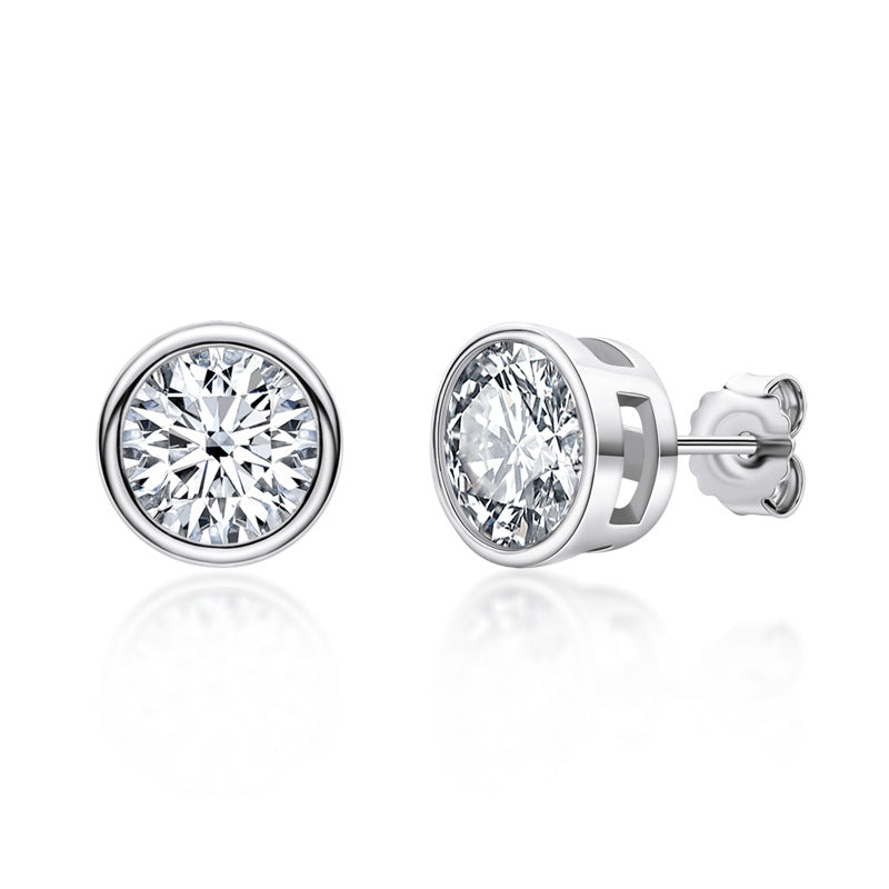 round bezel moissanite stud earrings, view 4 - MRSLM