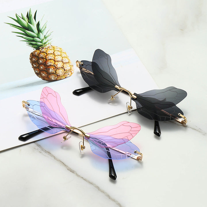 Rimless Dragonfly Wing Sunglasses with UV400 Protection