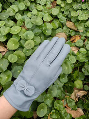 Women's sheepskin leather bow gloves, view 9 - MRSLM