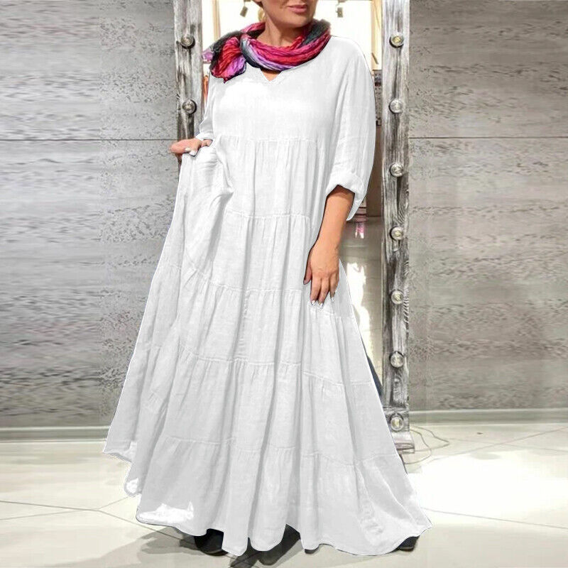 extra long V-neck cotton dress, view 2 - MRSLM