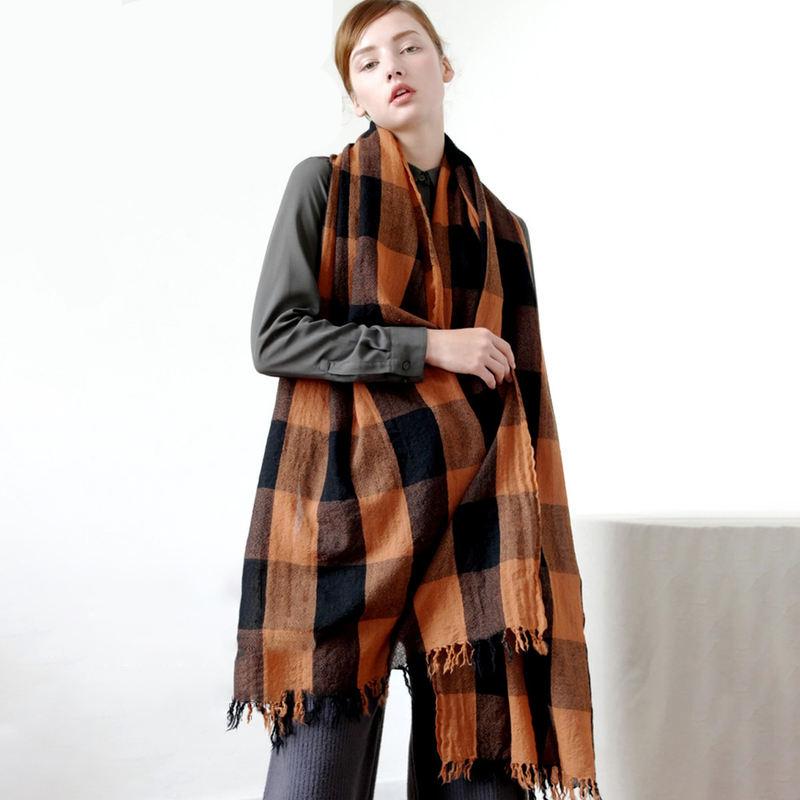 women's cashmere-feel plaid shawl, view 3 - MRSLM