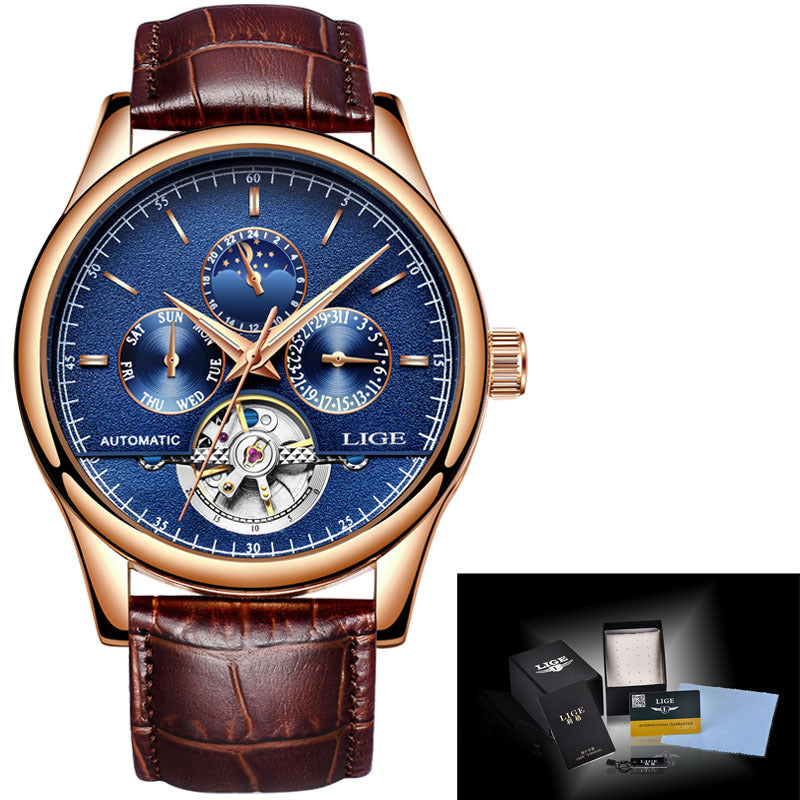 Men's automatic mechanical leather strap watch, view 2 - MRSLM