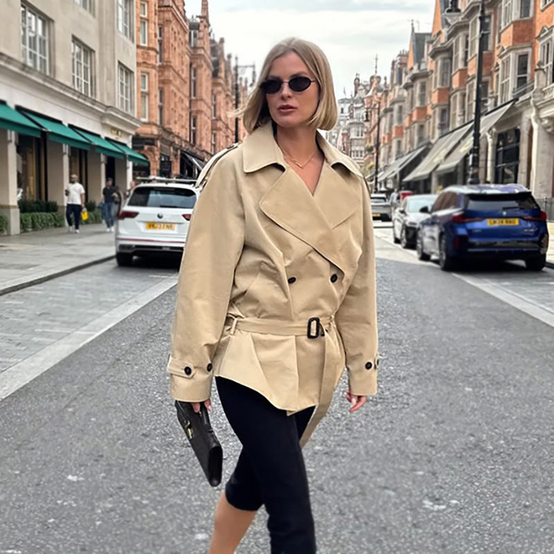 women's khaki mid-length trench coat, view 2 - MRSLM