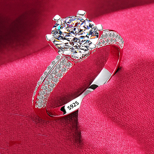 silver-plated round cut zircon ring, view 7 - MRSLM