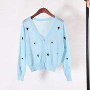embroidered v-neck ice silk knit cardigan, view 8 - MRSLM