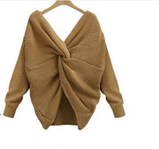 women's v-neck cross backless knit sweater, view 16 - MRSLM