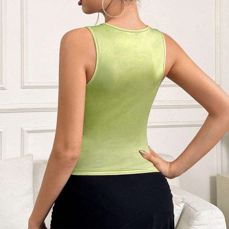 Women's printed round neck tank vest, view 3 - MRSLM