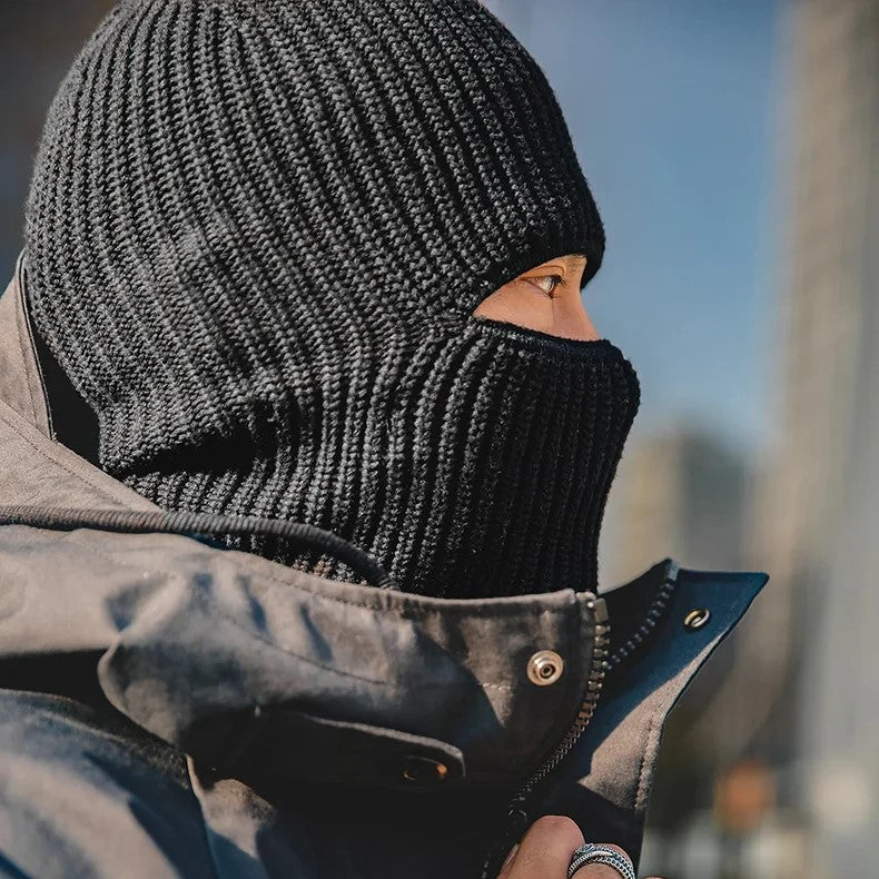 winter knitted beanie with scarf and mask, view 3 - MRSLM
