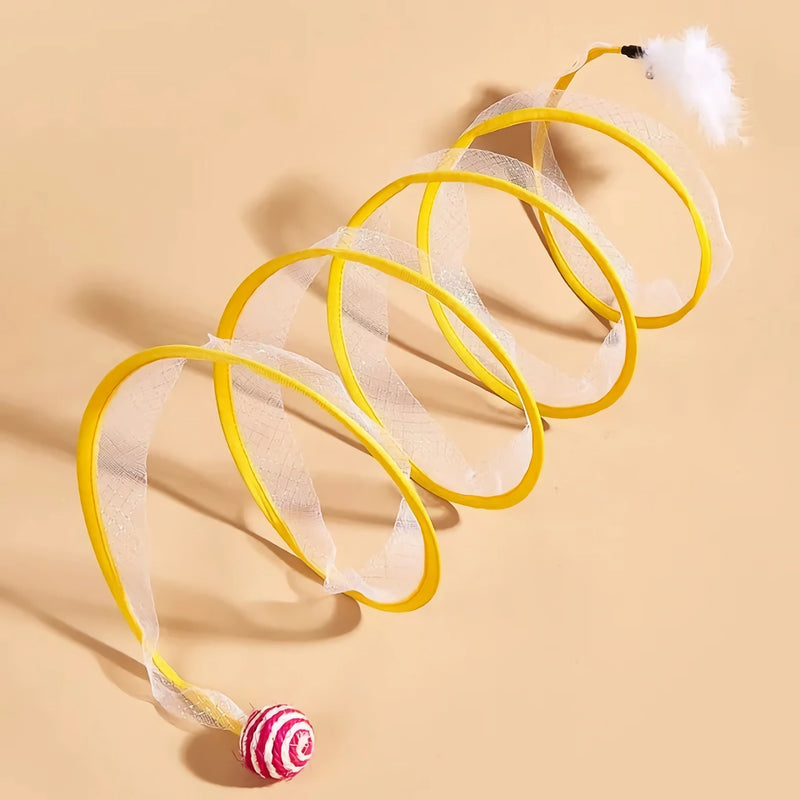 cat tunnel toy with bell and feather, view 5 - MRSLM