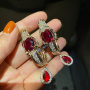 dragon ruby-red gold plated earrings, view 2 - MRSLM