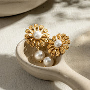 18k gold plated sunflower pearl earrings, view 7 - MRSLM