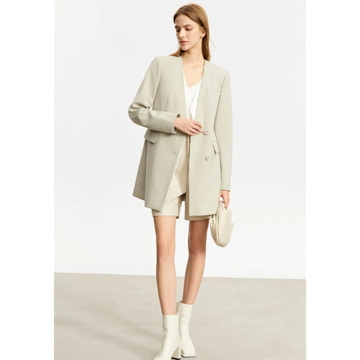 elegant v-neck blazer with belt, view 2 - MRSLM