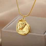 Gold owl pendant necklace, view 6 - MRSLM
