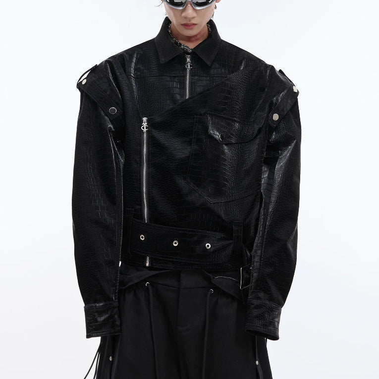 padded shoulder pu leather coat - MRSLM