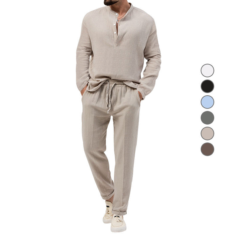 men's solid long-sleeve top and trousers set, view 3 - MRSLM