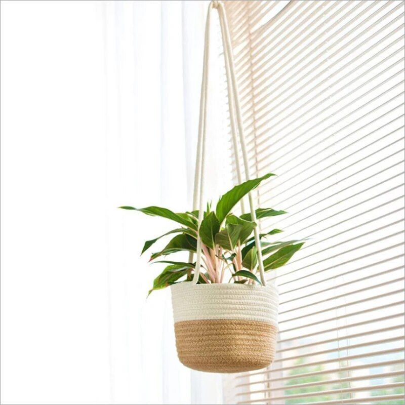 jute macrame hanging planter, view 6 - MRSLM
