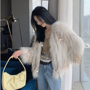 long faux fox fur tassel coat, view 3 - MRSLM