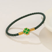 four-leaf clover braided leather bracelet, view 4 - MRSLM