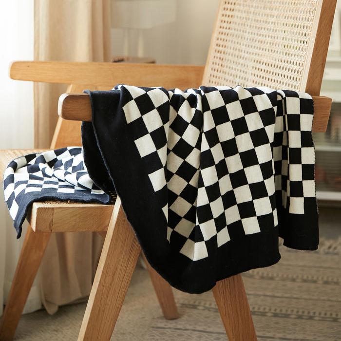 checkerboard plaid cotton knitted blanket, view 7 - MRSLM