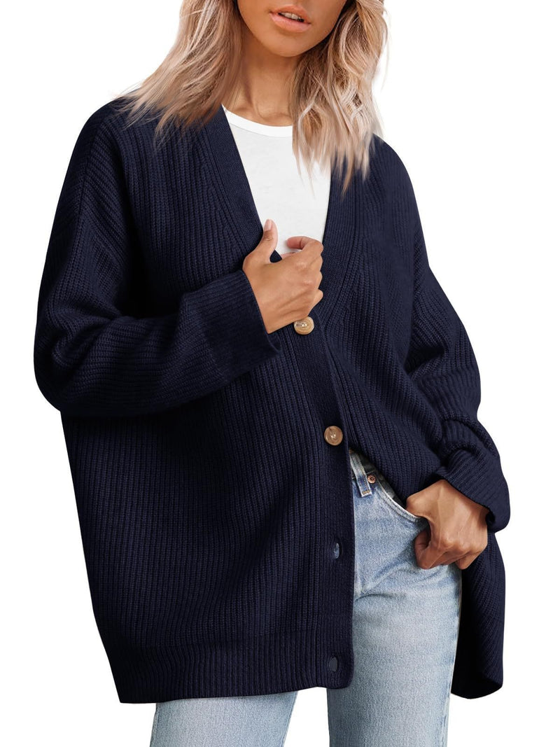 Women's relaxed V-neck knit cardigan, view 2 - MRSLM
