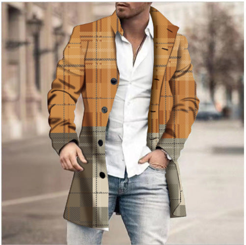 Men's stand collar plaid casual coat, view 5 - MRSLM