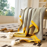 nordic knitted stripe shawl blanket, view 5 - MRSLM