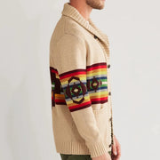 Men's jacquard knit cardigan sweater coat, view 4 - MRSLM