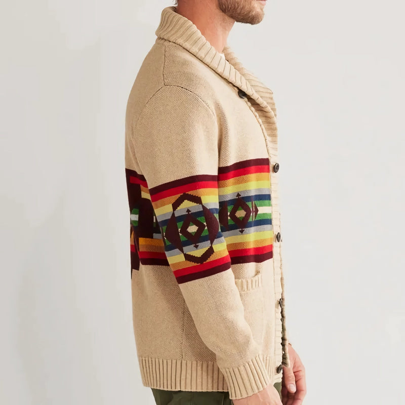 Men's jacquard knit cardigan sweater coat, view 4 - MRSLM