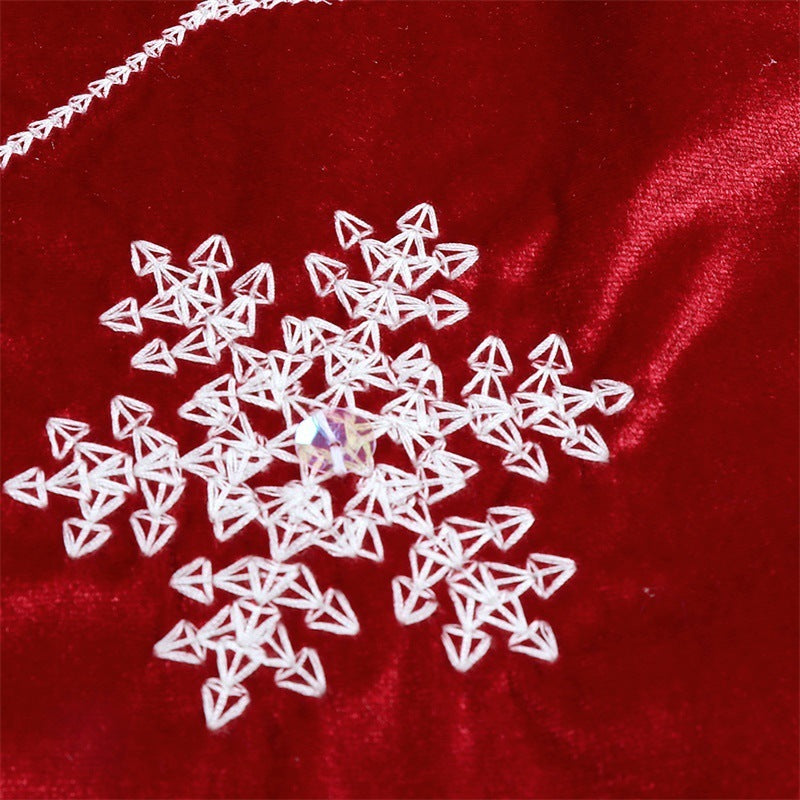 red velvet snowflake tree skirt, view 2 - MRSLM