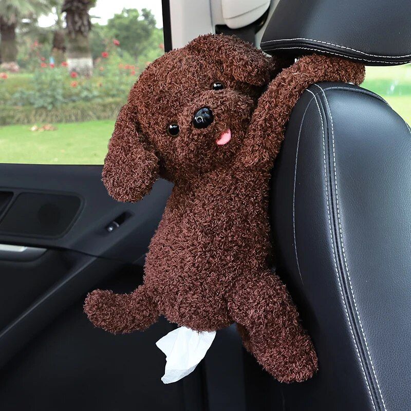 plush animal car tissue box holder, view 3 - MRSLM