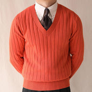 men's winter striped V-neck knit sweater - MRSLM