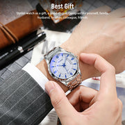 classic men's silver stainless steel quartz watch, view 3 - MRSLM