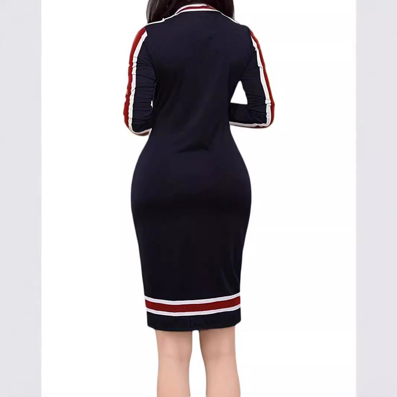 long sleeve zipper casual dress, view 4 - MRSLM