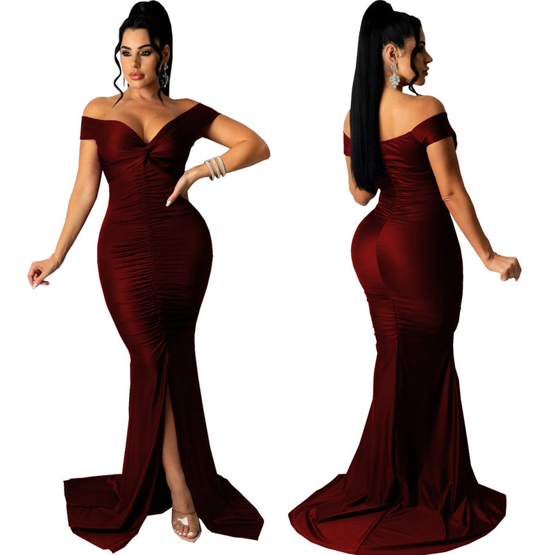 v-neck micro-wrinkle long dress, view 5 - MRSLM