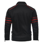 mens stand collar brushed pu leather jacket, view 3 - MRSLM
