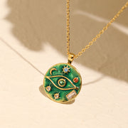 vintage green enamel pendant necklace, view 5 - MRSLM