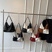 color contrast patchwork tote bag, view 5 - MRSLM