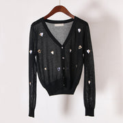 embroidered v-neck ice silk knit cardigan, view 7 - MRSLM