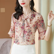 women's floral chiffon v-neck top, view 2 - MRSLM